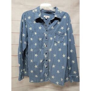d&co Ladies Size Large Denim Shirt with White Stars Button Up